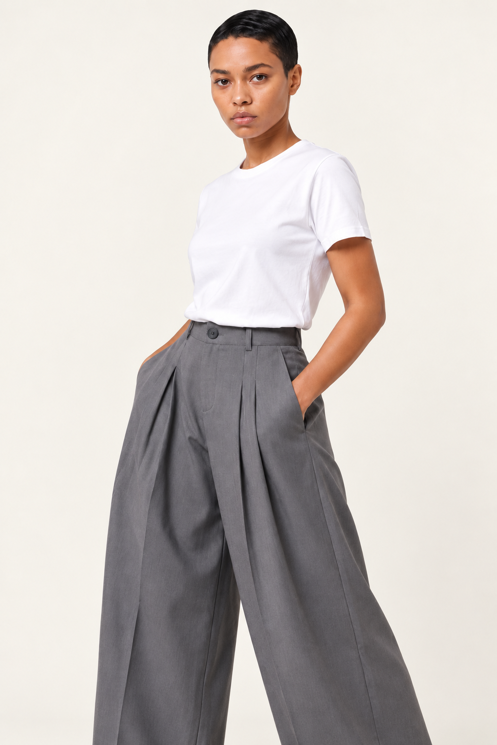 Dièse High-Waisted Trousers — Slate Grey